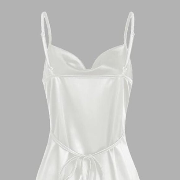 ZAFUL Women's Satin Sleeveless Spaghetti Strap Mini Dress Sexy Slip Cowl - Picture 4 of 8